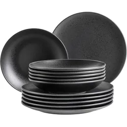 Tafelservice MÄSER "ESSENTIAL, aus Steinzeug", schwarz, 12 tlg., Steinzeug, Geschirr-Sets, Geschirr-Set, Service