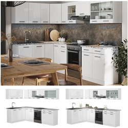 Vicco Eckküche Küchenblock Einbauküche Rick Weiß Hochglanz 270 cm modern Küchen Schränke Spülenunterschrank Eck-Unterschrank Eck-Hängeschrank Arbeitsplatte Küchenmöbel Küchenzeile L-Küche