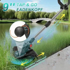 Aorsher Akku Rasentrimmer mit 2× 4000mAh Akkus 21V, 750W Bürstenloser Motor