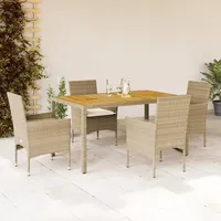 Ankonbej 5-tlg. Garten-Essgruppe mit Kissen Beige Poly Rattan Akazie - Beige/Weiß