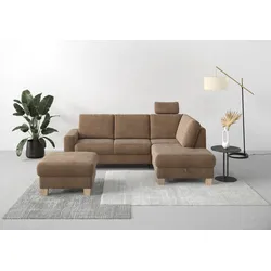 Ecksofa HOME AFFAIRE "Summer L-Form", braun (latte), B:236cm H:91cm T:170cm, 100% Polyester, Sofas, mit Ottomane, wahlweise mit Bettfunktion und Bettkasten, Cord-Bezug