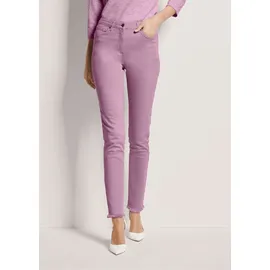 Madeleine "Jeans Mid Waist Skinny-Hose mit Fransen", Damen, Gr. 18, N + K Gr, lila (malve), Obermaterial: 92% Baumwolle CO. 6% Polyester PES. 2% Elasthan EL., Modern, normal, Jeans, mit Fransensaum
