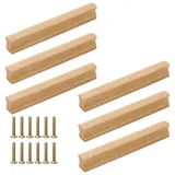 TESSTSY 6 Stück Möbelgriffe Holz, Schrankgriffe Holz Türgriff Schubladengriff, Holzgriffe für Küchenschränke, Holzgriffe Küchengriffe mit Schrauben für Schrank, Schubladen, Möbel (Lochabstand 128 mm)