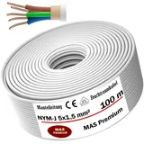 MAS Premium Feuchtraumkabel Stromkabel 5-170m Mantelleitung NYM-J 5x1,5, 2,5, 4, 6, 10 oder 16 Elektrokabel Ring für feste Verlegung (NYM-J 5x1,5 mm2, 100m)