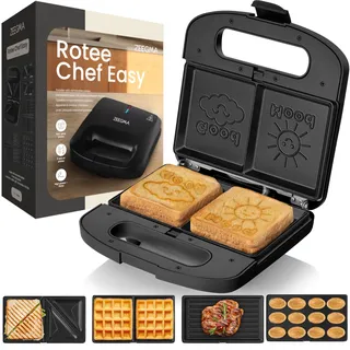 Zeegma ROTEE CHEF EASY Multifunktions-Toaster 750 W 5-in-1, für Toast, Brot, Waffeln, Sandwiches, Kekse, Grill, Toaster, antihaftbeschichtete Platten, Überhitzungsschutz