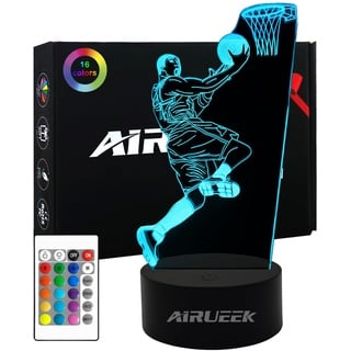 AIRUEEK 3D Basketball Geschenke Nachtlicht, Illusions LED Lampe mit 16 Farbwechseln und Fernbedienung, basketball deko zimmer, geschenke für basketballer