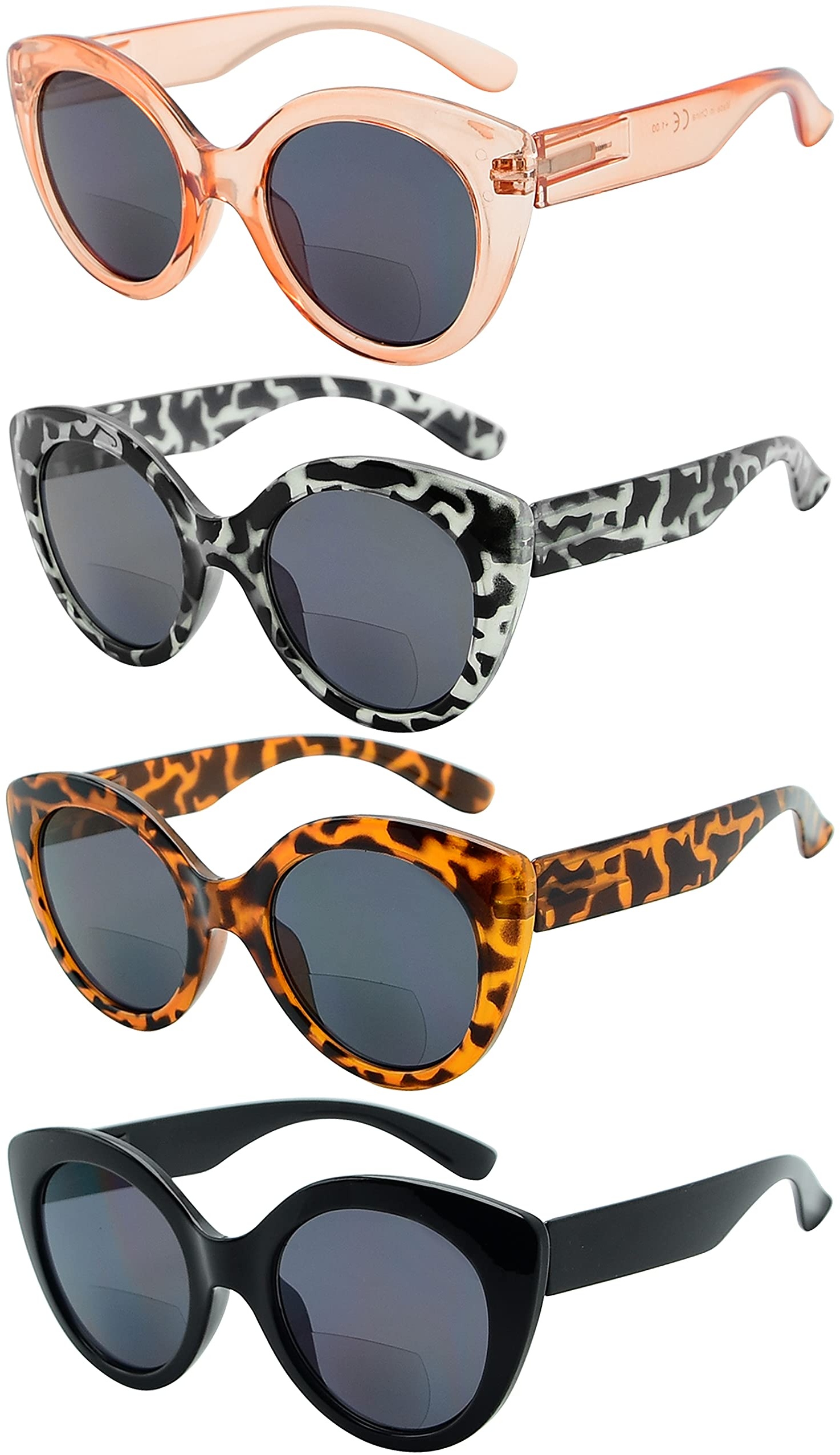 Eyekepper 4er Pack Bifokale Lesebrille - Übergroße Gleitsichtbrille Runde Mode Sonnenbrillen für Damen