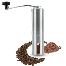 Intirilife Kaffeemühle in SILBER - 23 x 6 cm - 90 ml Manuelle Mühle zum Mahlen von Kaffee aus Edelstahl