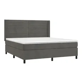 vidaXL Boxspringbett mit Matratze & LED Dunkelgrau 160x200 cm Samt