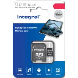 INTEGRAL Micro SDXC-Card UHS-l U1 64GB (100MB/s) mit Adapter (Angebot)