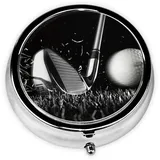 Runde Pillendose für Golf, 5,1 x 5,1 x 1,8 cm, Schwarz / Weiß