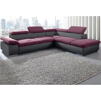 Ecksofa SIT & MORE "Valentine, L-Form, Armteil- & Kopfteilverstellung", lila (dunkelgrau, aubergine), B:272cm H:73cm T:226cm, 100% Polyester, Luxus-Kunstleder/Struktur (88% Polyester, 12% Polyamid), Sofas, optional mit Bettfunktion, Ottomane links oder rechts, NaturLEDER, Topseller