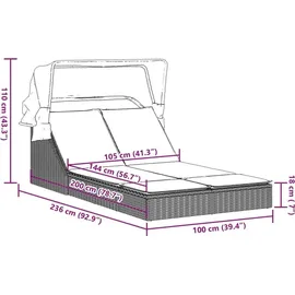 vidaXL Doppel-Sonnenliege 53 x 24 x 110 cm Braun