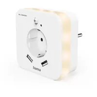 Hama LED Steckdosen-Nachtlicht mit Steckdose, 2 USB-Ausgänge, Bewegungsmelder Lichtsensor,