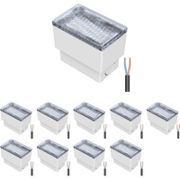 ledscom.de 10 Stück LED Pflasterstein Bodeneinbauleuchte CUS für außen, IP67, eckig, 8 x 5cm, warmweiß