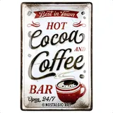 Nostalgic-Art Blechschild, Hot Cocoa & Coffee – Geschenk-Idee für Kaffee-Liebhaber, aus Metall, Vintage-Design zur Dekoration, 20 x 30 cm, 22369