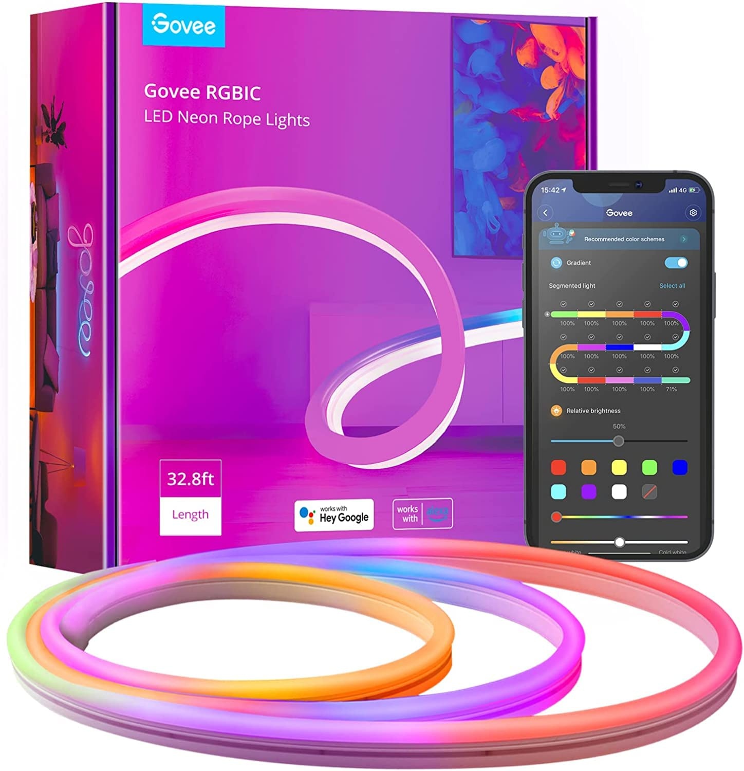 Govee Neon LED Strip 10m, RGBIC Streifen mit App-Steuerung, Musik-Sync, DIY-Farbwechsel Lichtband, Funktioniert mit Alexa & Google Assistant, Licht Band für Decke, Küche, Gaming