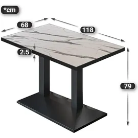 GGM Möbel BPA | Bistro Tisch | 120 x 70 x 78,5 cm | Rechteckig | Schwarzer Rand | Weiß Marmor / Schwarz