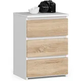 Akord | Nachttisch Cl3 In Der Farbe Weiß mit 3 Schubladen Front Sonoma-eiche B40 x H57 x T35 cm,