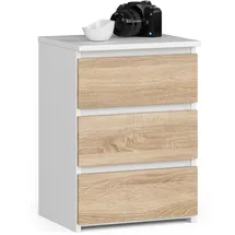 Akord | Nachttisch Cl3 In Der Farbe Weiß mit 3 Schubladen Front Sonoma-eiche B40 x H57 x T35 cm,