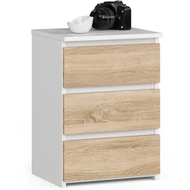 Akord | Nachttisch Cl3 In Der Farbe Weiß mit 3 Schubladen Front Sonoma-eiche B40 x H57 x T35 cm,