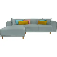 Ecksofa ANDAS "Maroon L-Form" Sofas Gr. B/H/T: 285cm x 82cm x 191cm, Struktur fein, Recamiere links, Inklusive 7 Zierkissen, blau (petrol) in skandinavischem Design, mit losen Kissen