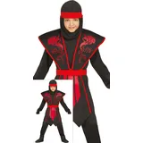 FIESTAS GUIRCA Rot Schwarzer Drachen Ninja Halloween Kostüm Kinder – Ninja Maske u. Ninja Anzug – Halloween-Kostüm Junge 3-4 Jahre