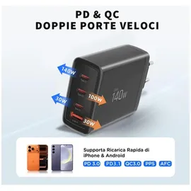 TECH-PROTECT Tech Protect NC140W GAN 4 Port 140W WandLadegerät - Schwarz