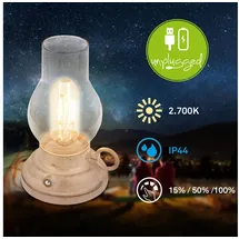 Briloner Leuchten LED Tischleuchte Vintage Tischlampe Akku Kerzenlicht Nachtlicht kabellos, LED fest integriert, 10,5 x 17,5 cm Beige/Bronze-crafted, Anthrazit, 1,5W Schlafzimmer beige