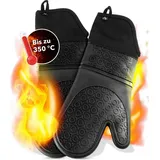 AVANA Silikon Ofenhandschuhe Hitzebeständige Anti-Rutsch Kochhandschuh mit weichem Baumwoll-Innenfutter bis zu 350°C Handschuhe für Kochen und Backen - Schwarz