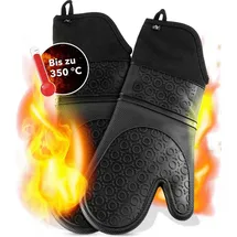 AVANA Silikon Ofenhandschuhe Hitzebeständige Anti-Rutsch Kochhandschuh mit weichem Baumwoll-Innenfutter bis zu 350°C Handschuhe für Kochen und Backen - Schwarz
