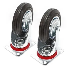 Wiltec Lenkrollen Set 2x Transportrolle mit Vollgummirad Ø200mm bis 150kg pro Rad mit Metallfelge und Anbauplatte, leiser Lauf, Transportrollen Möbelrollen Laufrollen