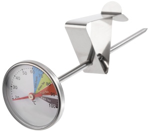 APS Thermometer für Milchkännchen, mit Clip und höhenverstellbar, Verstellbares Thermometer im Temperaturbereich 20 bis 100 °C, Maße (Ø x H): 4 x 13,5 cm