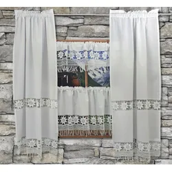 Querbehang "Zugspitze" Gr. 1, weiß, B:120cm H:30cm, Baumwolle, HOSSNER - ART OF HOME DECO, Gardinen, Häkelspitze - ECHTE Handarbeit