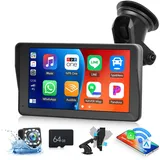 camecho [2025] Navigationsgerät mit Wireless Carplay Android Auto, 7 Zoll HD Touch Display mit Dual-Bluetooth FM Transmitter Airplay mit AUX Kabel Dash Mount Rückfahrkamera +64G TF Karte