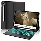 Hülle mit Tastatur für Samsung Galaxy Tab S10 Lite/ S10 FE 10.9” (2025), S9 FE 10.9"/ S9 11" (2023), Magnetische Tastatur Hülle für Samsung Tab S10 Lite mit Touchpad 7-Farbige Beleuchtung, Schwarz