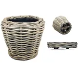 Van der Leeden DRYPOT® Rattan Pflanzkübel Grau auf Rollen Ø 58 cm - Sylter Körbe
