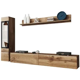 Feldmann-Wohnen Wohnwand Vera, (1 Hängevitrine, 1 Lowboard, 1 Wandregal, 3-St., moderne Optik, 3-teilig, grifflos), 210x33x130cm Wotan Eiche braun
