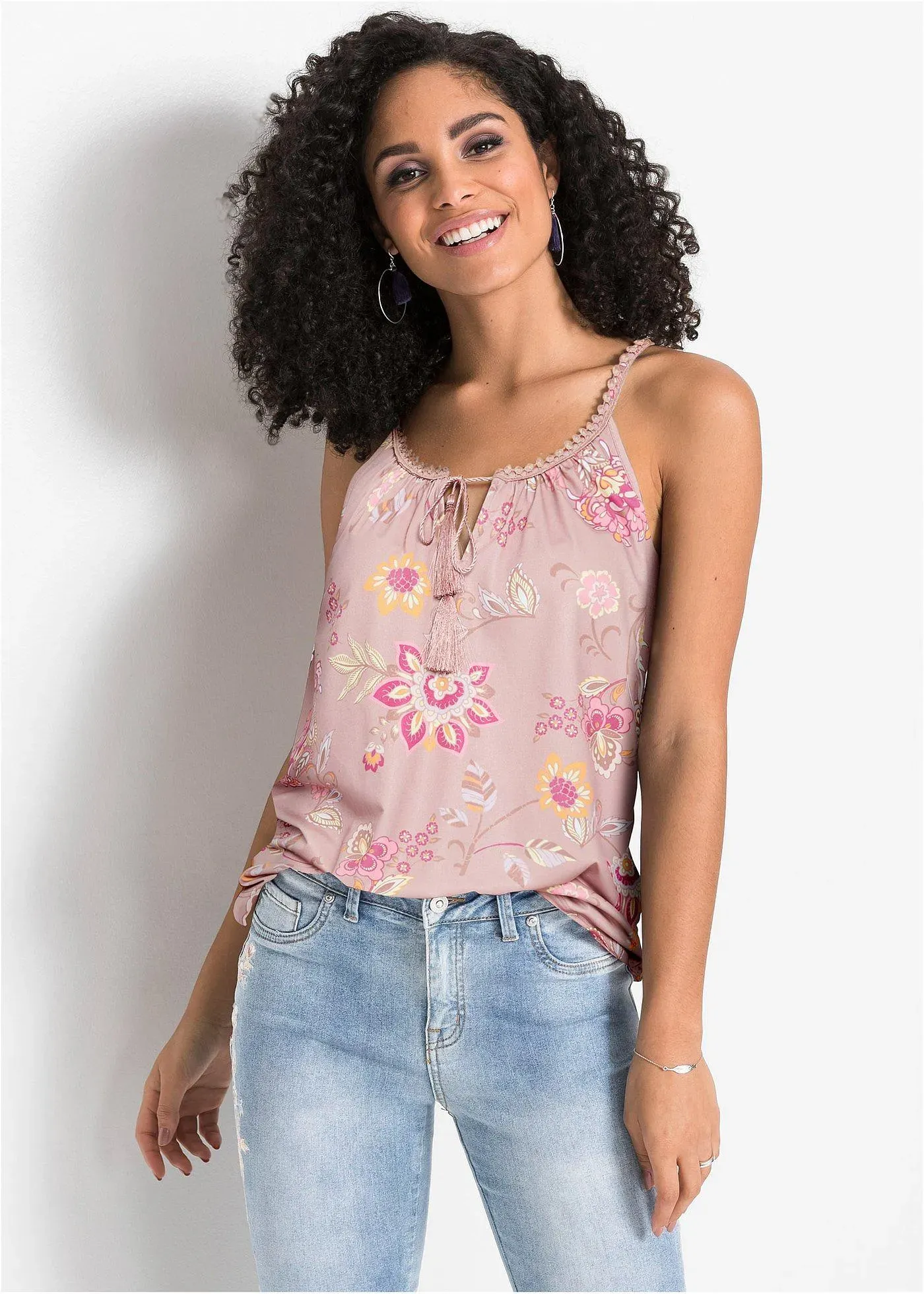 bonprix Shirttop mit Blumenprint, rosa