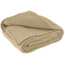wometo Kuscheldecke Strick OEKO-TEX 140x190 beige - warme weiche Strickdecke mit edlem und schlichten Strickmuster