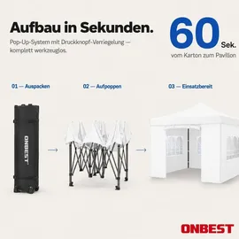 onbest Pavillon 3 x 3 m inkl. 4 Seitenteile Weiß