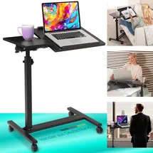 eloneo Bett- und Beistelltisch, höhenverstellbar 73-118 cm, mit Rollen, schwarz