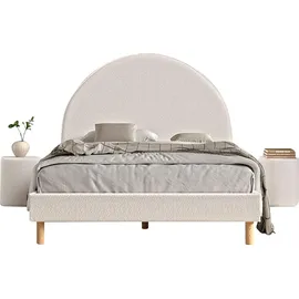 Vipack MOON best. aus Polsterbett 140x200 2Hocker Nachttisch Lattenrost Bouclé Stoff bezogen, wahlw. 4 Farben