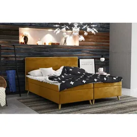 kaiser möbel Boxspringbett mit bettkasten matratze + topper BELLA stoff Riviera Gelb 140x200 cm - Gelb