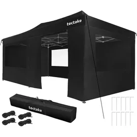 Tectake Faltpavillon 6 x 3 m inkl. 6 Seitenteile Schwarz