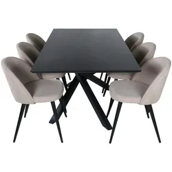 PiazzaBLBL Essgruppe Esstisch schwarz und 6 Velvet Stitches Esszimmerstühle beige.