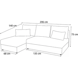 ax living Sofa Klein mit Schlaffunktion Dolceo L Ecksofa Anthrazit 206