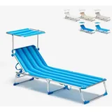 Sonnenliege Strandliege Klappbar Aluminium mit Sonnendach California - Blaue Streifen