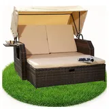MuCoLa Rattan Sonnenbett Dach Rattan Braun Strandkorb Sonnenliege Liegebett Relaxliege