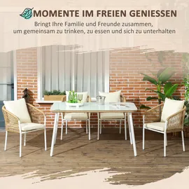 Outsunny 5-tlg. Gartenmöbel Set Esstisch mit 4 Stapelstühlen Kissen Gelb